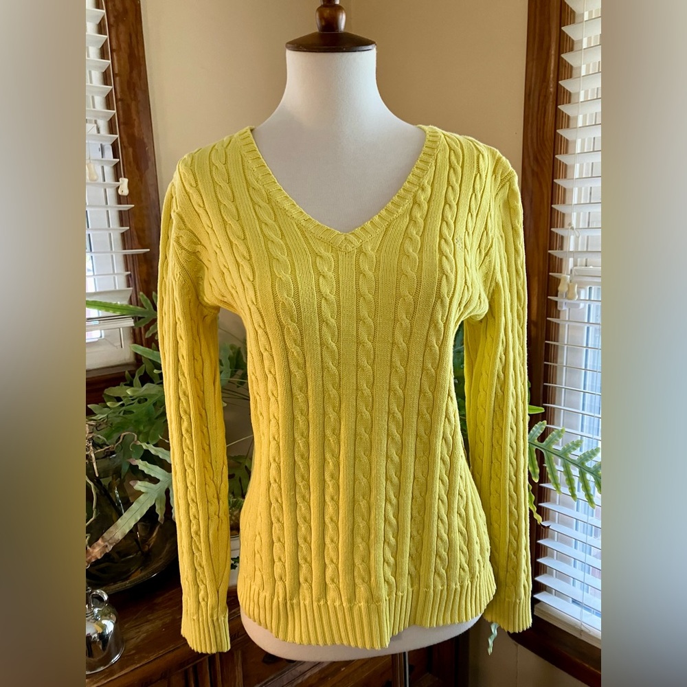 Lauren Ralph Lauren Citron Yellow Cable Knit Cotton Sweater Medium
